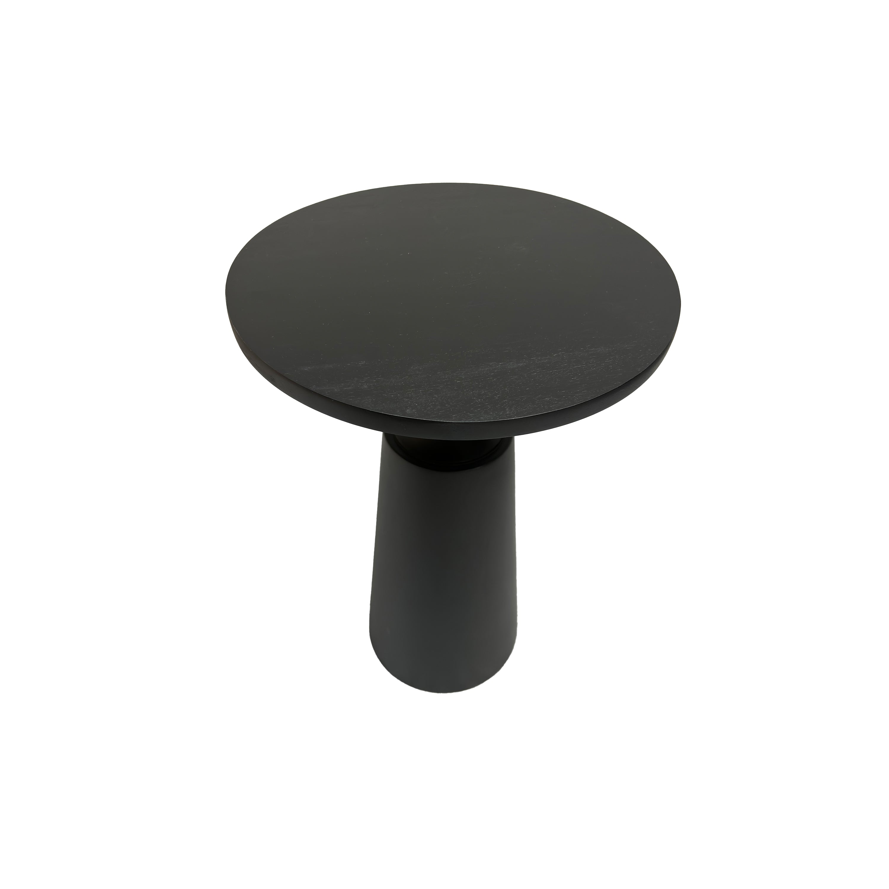 The Urban Port Fawn 20 Inch Side End Table, Black Mango Wood Round Top with Pedestal Base, Shiny Brass Support