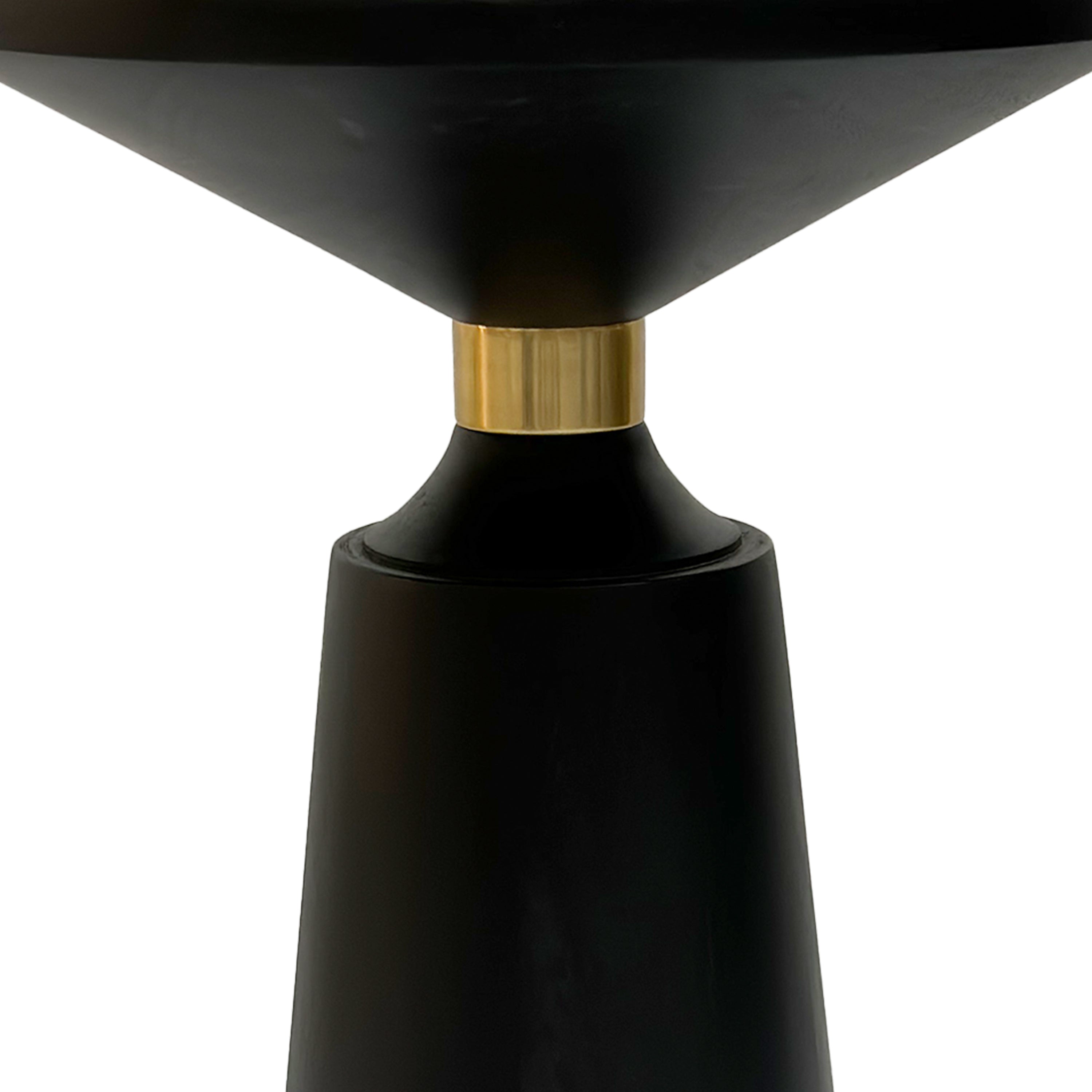 The Urban Port Fawn 20 Inch Side End Table, Black Mango Wood Round Top with Pedestal Base, Shiny Brass Support