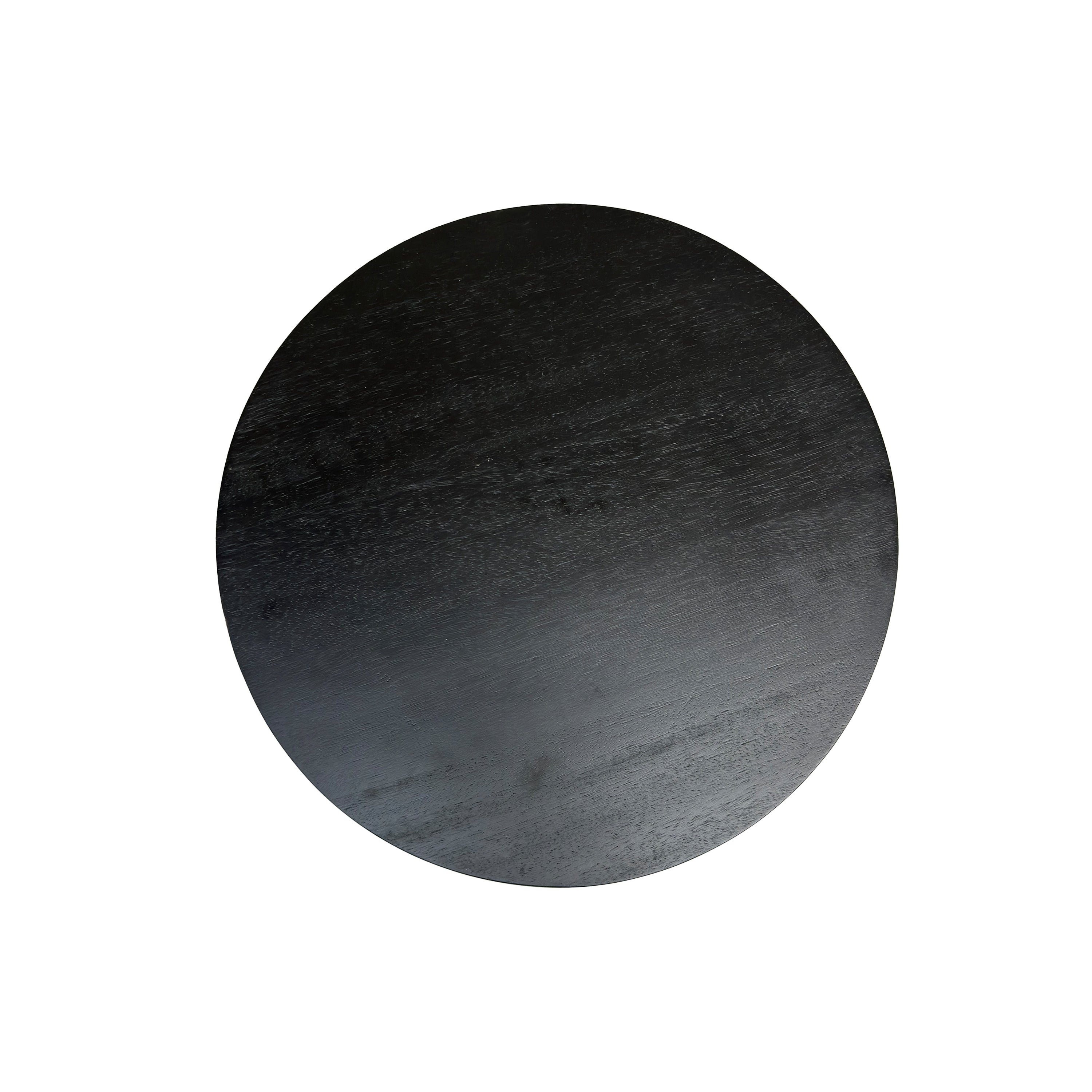 The Urban Port Fawn 20 Inch Side End Table, Black Mango Wood Round Top with Pedestal Base, Shiny Brass Support