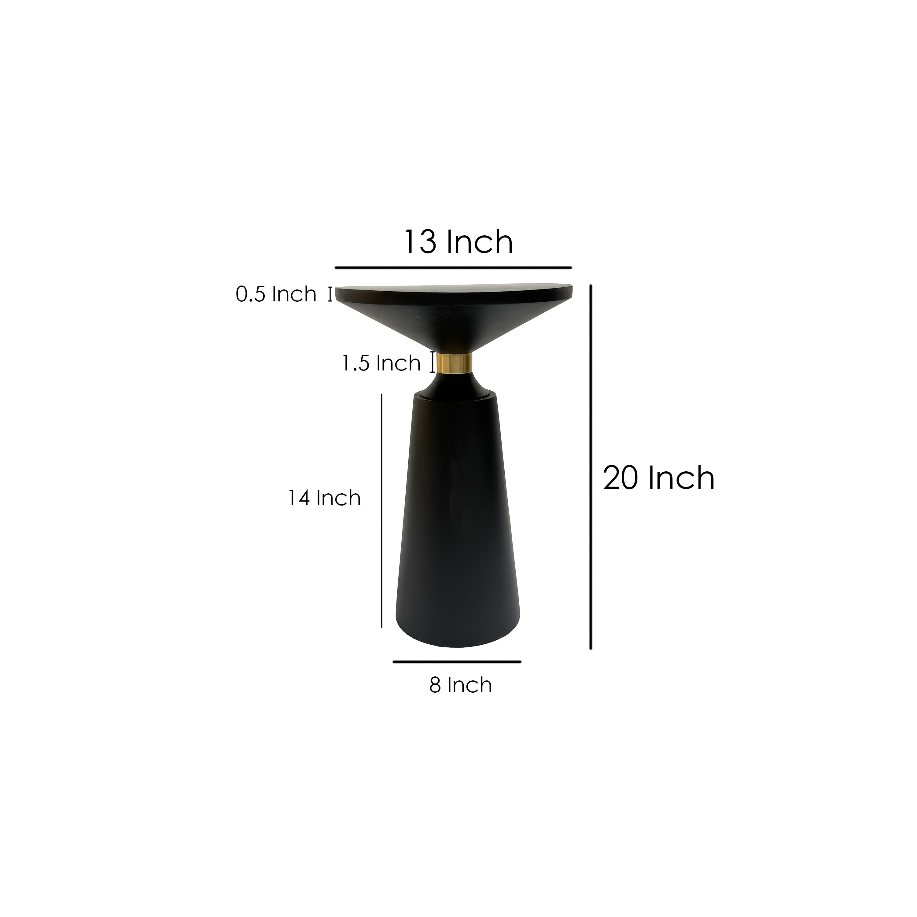 The Urban Port Fawn 20 Inch Side End Table, Black Mango Wood Round Top with Pedestal Base, Shiny Brass Support