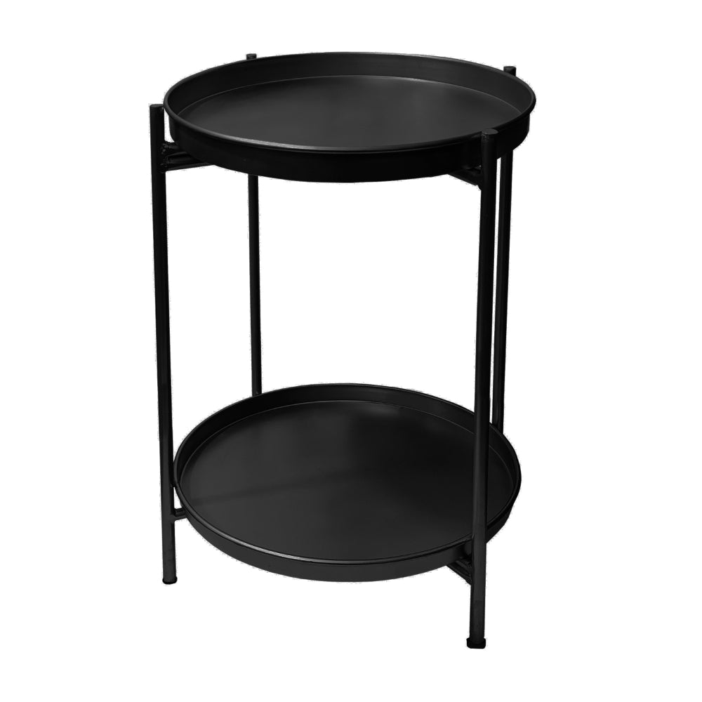 The Urban Port Vica 15 Inch Modern Side End Table, Metal Round Tray Top, Foldable Legs, Black