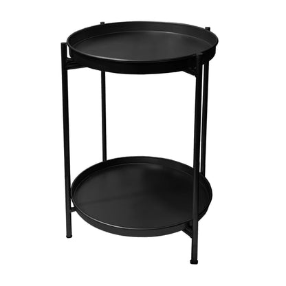 The Urban Port Vica 15 Inch Modern Side End Table, Metal Round Tray Top, Foldable Legs, Black