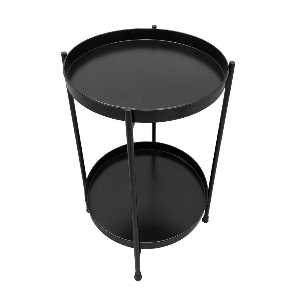 The Urban Port Vica 15 Inch Modern Side End Table, Metal Round Tray Top, Foldable Legs, Black