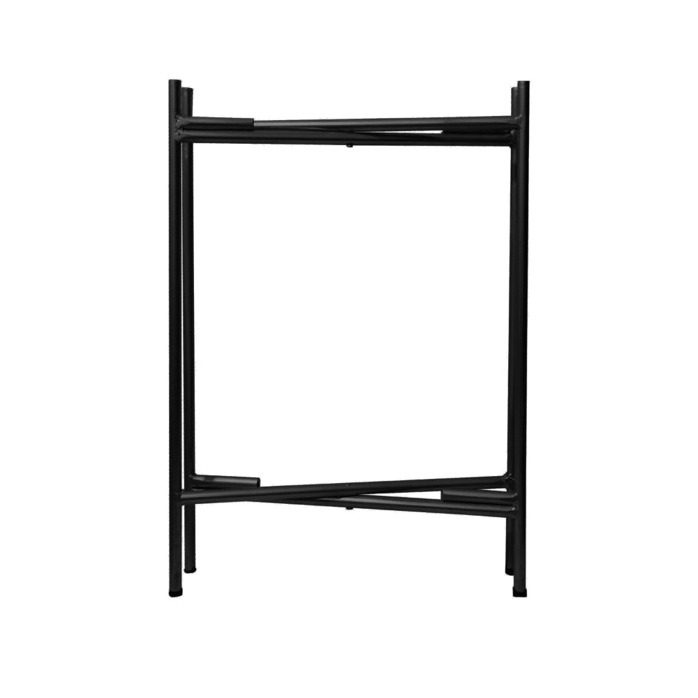 The Urban Port Vica 15 Inch Modern Side End Table, Metal Round Tray Top, Foldable Legs, Black