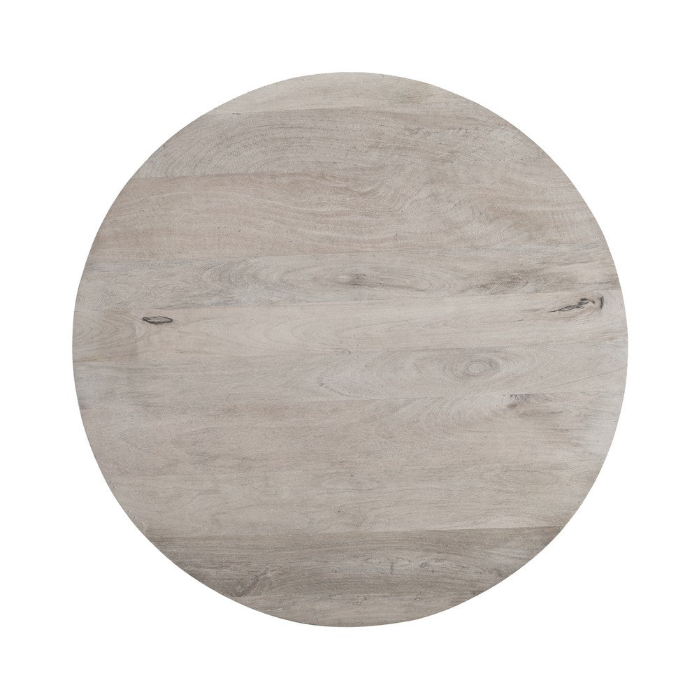 The Urban Port 36 Inch Coffee Table, Handcrafted Drum Shape, Washed White Mango Wood