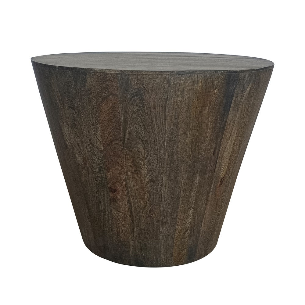The Urban Port 24 Inch Side End Table, Round Drum Shape, Handcrafted Distressed Gray Mango Wood
