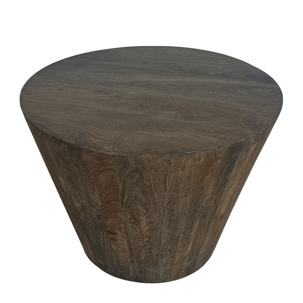The Urban Port 24 Inch Side End Table, Round Drum Shape, Handcrafted Distressed Gray Mango Wood