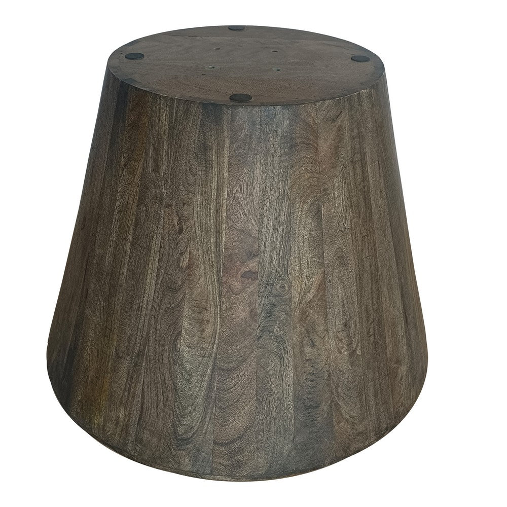The Urban Port 24 Inch Side End Table, Round Drum Shape, Handcrafted Distressed Gray Mango Wood