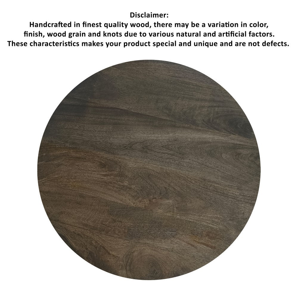 The Urban Port 24 Inch Side End Table, Round Drum Shape, Handcrafted Distressed Gray Mango Wood