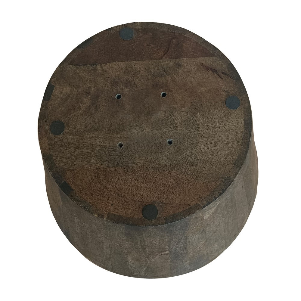 The Urban Port 24 Inch Side End Table, Round Drum Shape, Handcrafted Distressed Gray Mango Wood
