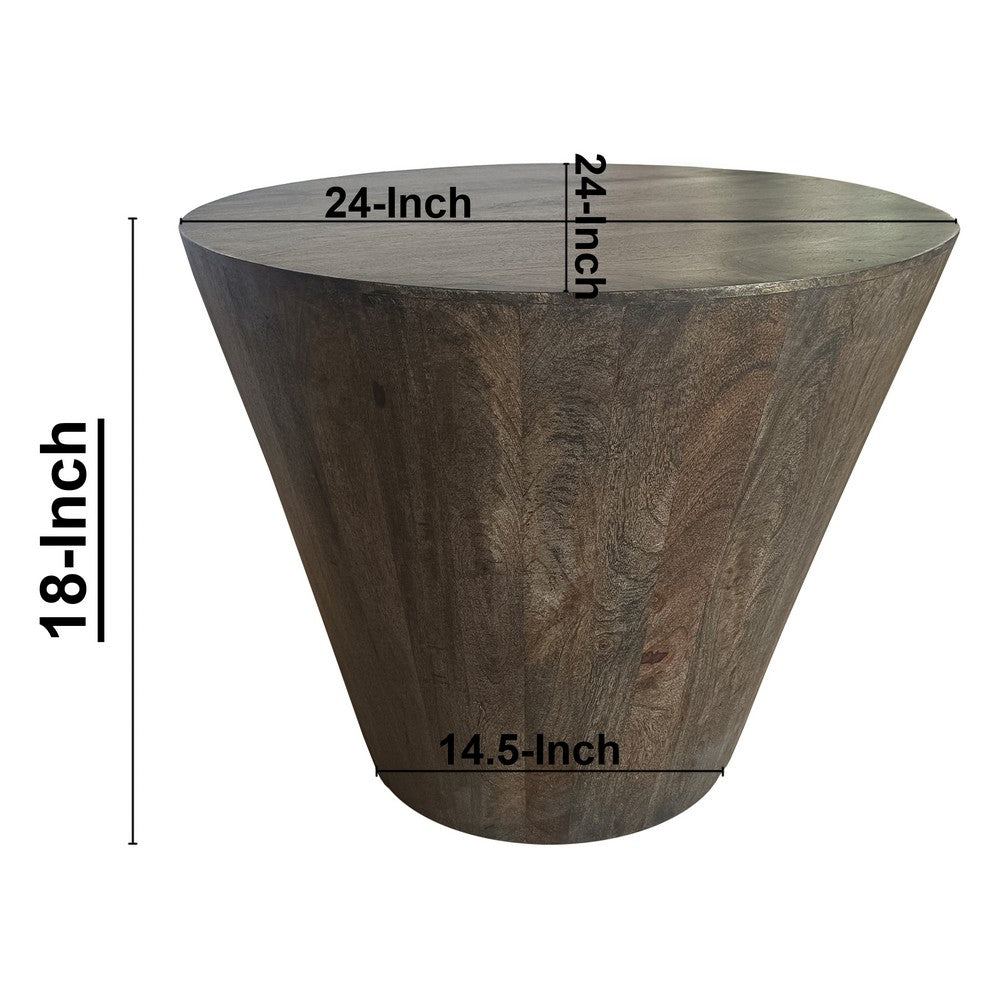 The Urban Port 24 Inch Side End Table, Round Drum Shape, Handcrafted Distressed Gray Mango Wood