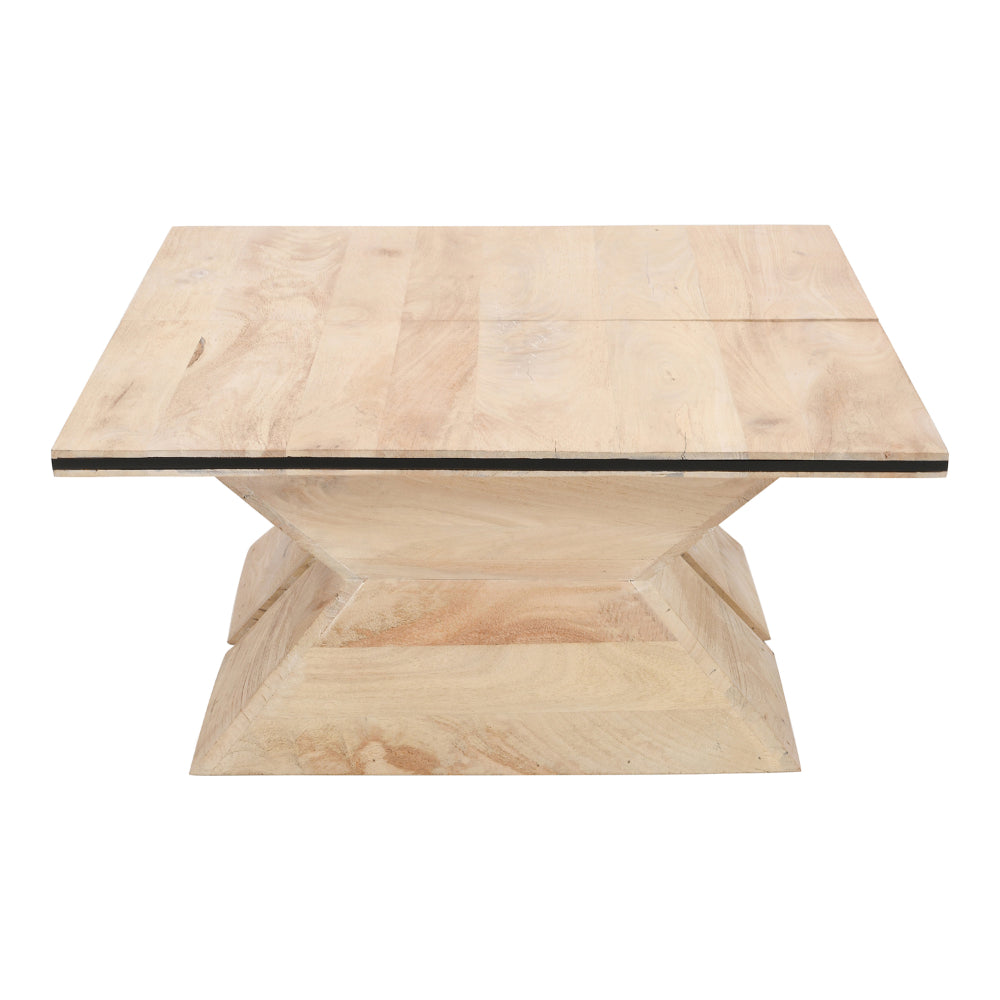 The Urban Port 34 Inch Coffee Table, Handcrafted 2 Piece Split Design with Hourglass Base, White Washed Natural Mango Wood