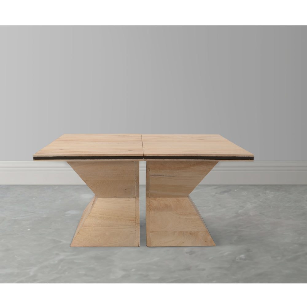 The Urban Port 34 Inch Coffee Table, Handcrafted 2 Piece Split Design with Hourglass Base, White Washed Natural Mango Wood