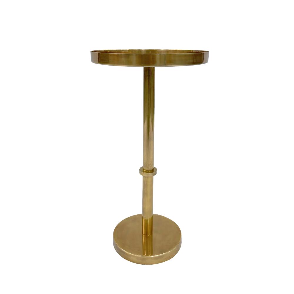 The Urban Port Ara 22 Inch Side End Table, Vintage Sleek Pillar Base, Round Tray Top, Oxidized Antique Brass