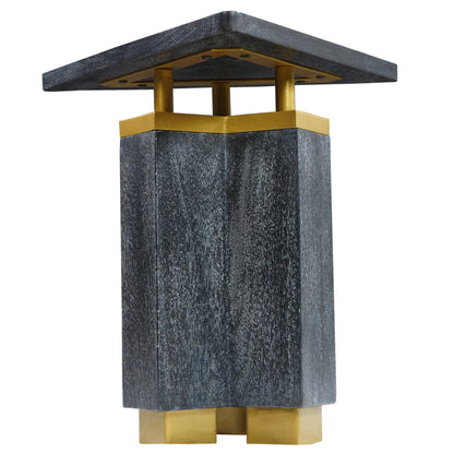 The Urban Port Andes Modern Triangular End Table - Handcrafted with Gold Brass Trim And Sandblasted Black Finish, 20 Inch