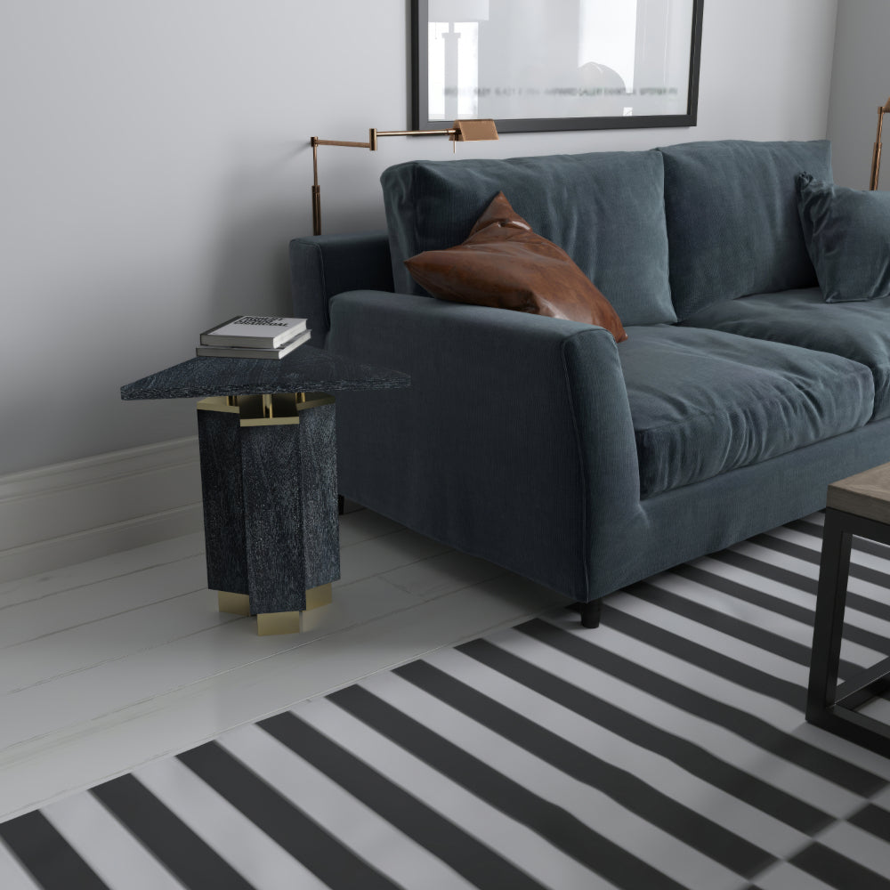 The Urban Port Andes Modern Triangular End Table - Handcrafted with Gold Brass Trim And Sandblasted Black Finish, 20 Inch