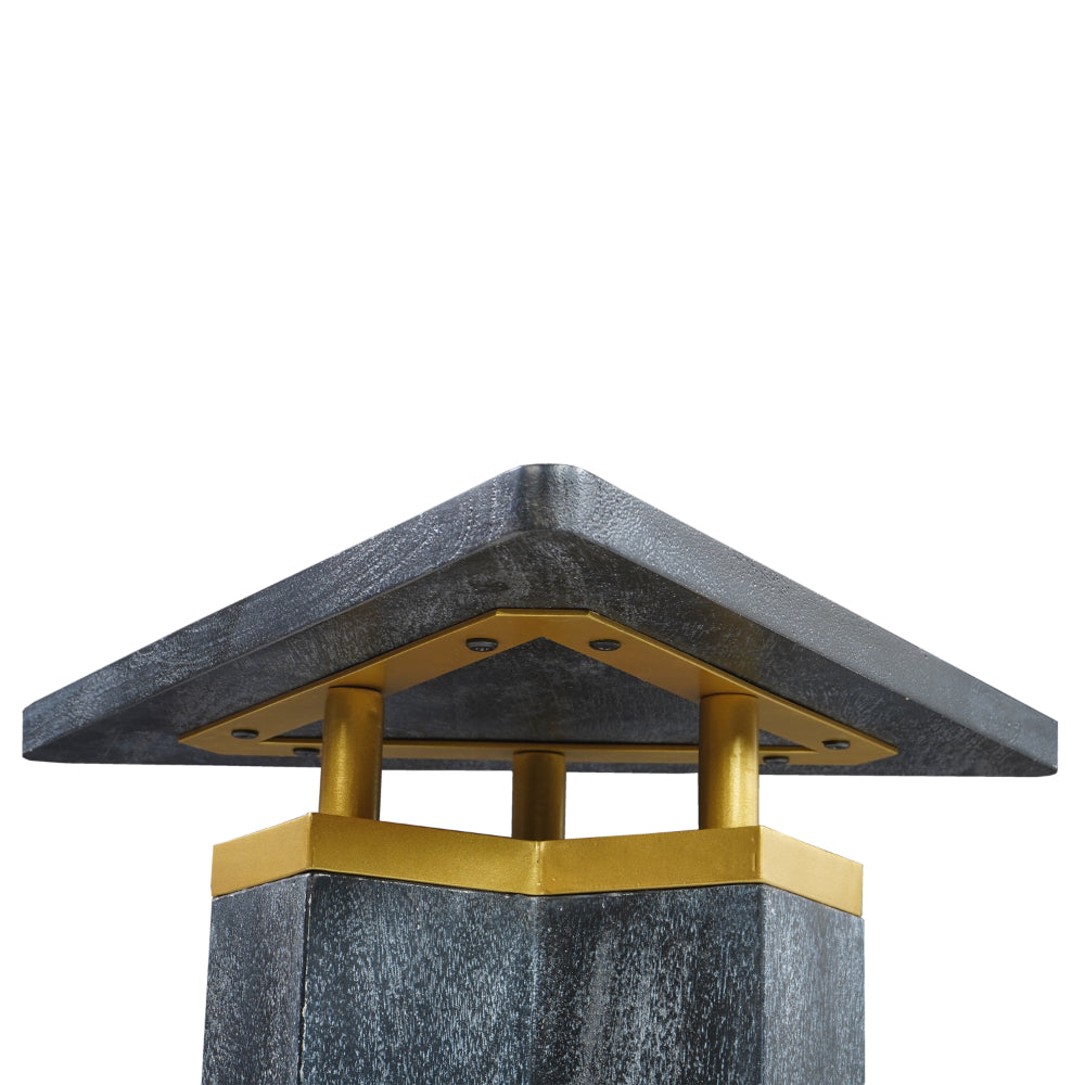 The Urban Port Andes Modern Triangular End Table - Handcrafted with Gold Brass Trim And Sandblasted Black Finish, 20 Inch