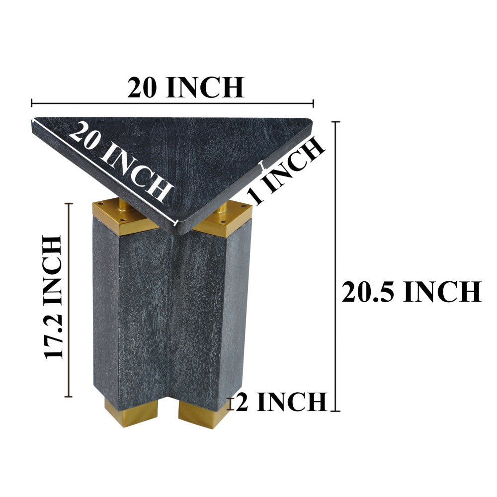 The Urban Port Andes Modern Triangular End Table - Handcrafted with Gold Brass Trim And Sandblasted Black Finish, 20 Inch