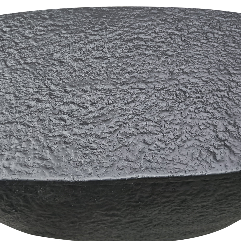 The Urban Port Josi 36 Inch Coffee Table, Handcrafted Hammered Design, Matte Black Sculptural Aluminum Frame