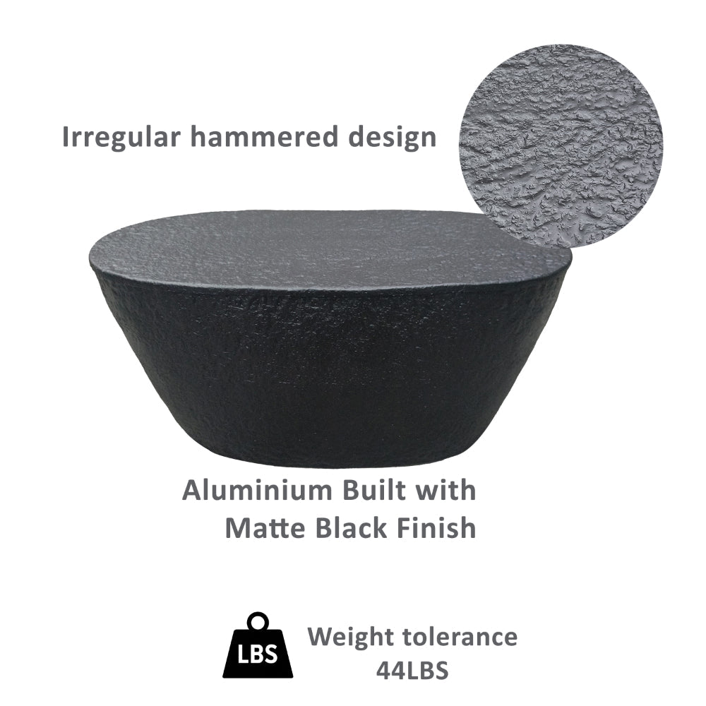 The Urban Port Josi 36 Inch Coffee Table, Handcrafted Hammered Design, Matte Black Sculptural Aluminum Frame