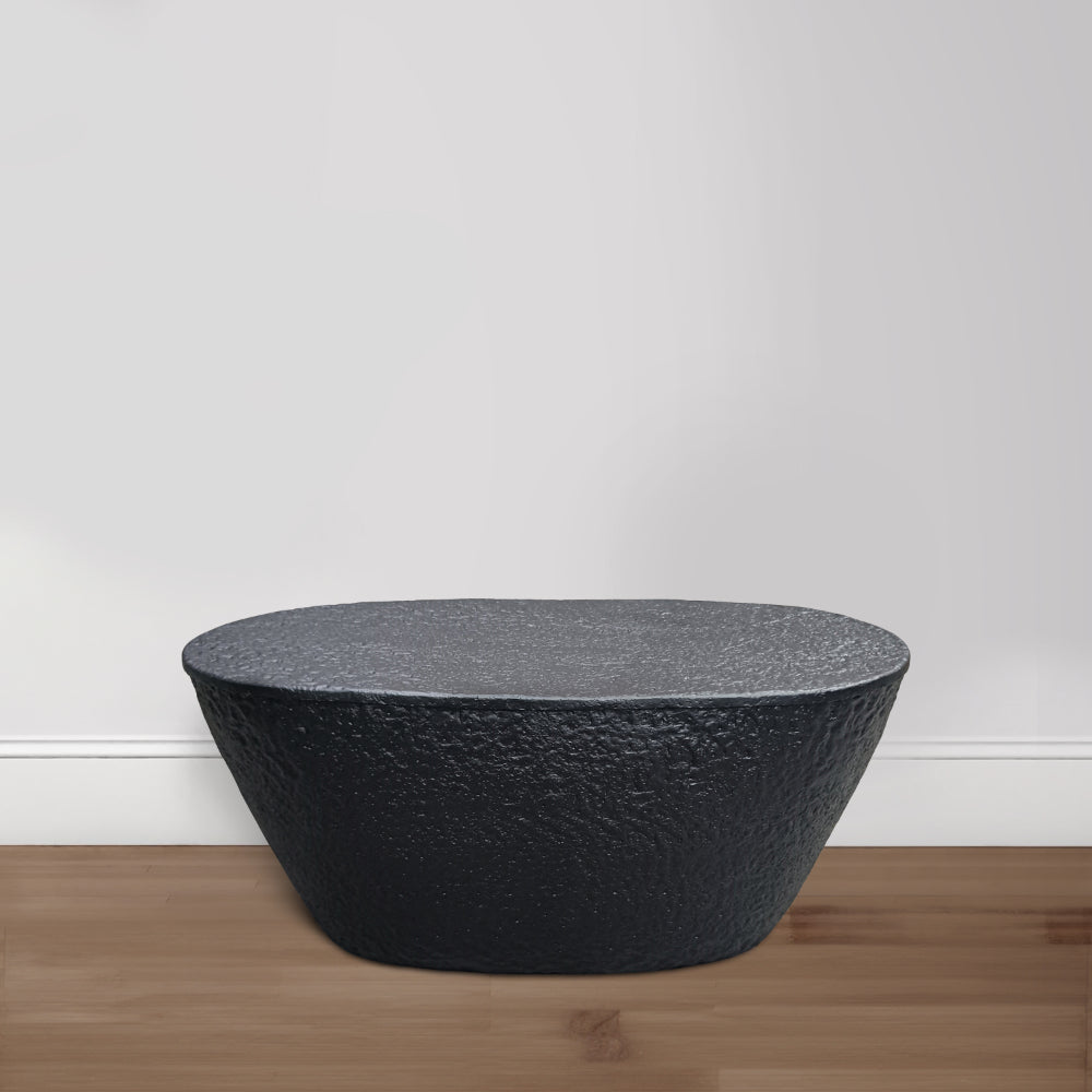 The Urban Port Josi 36 Inch Coffee Table, Handcrafted Hammered Design, Matte Black Sculptural Aluminum Frame