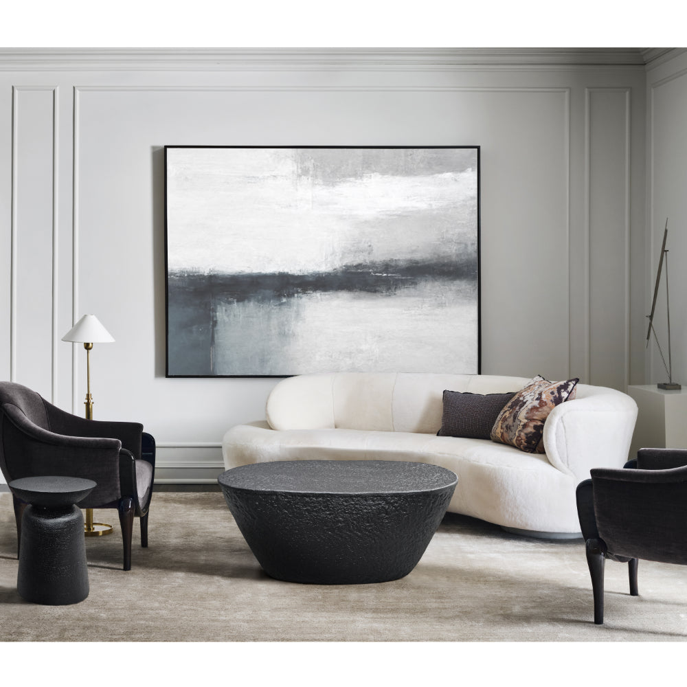 The Urban Port Josi 36 Inch Coffee Table, Handcrafted Hammered Design, Matte Black Sculptural Aluminum Frame