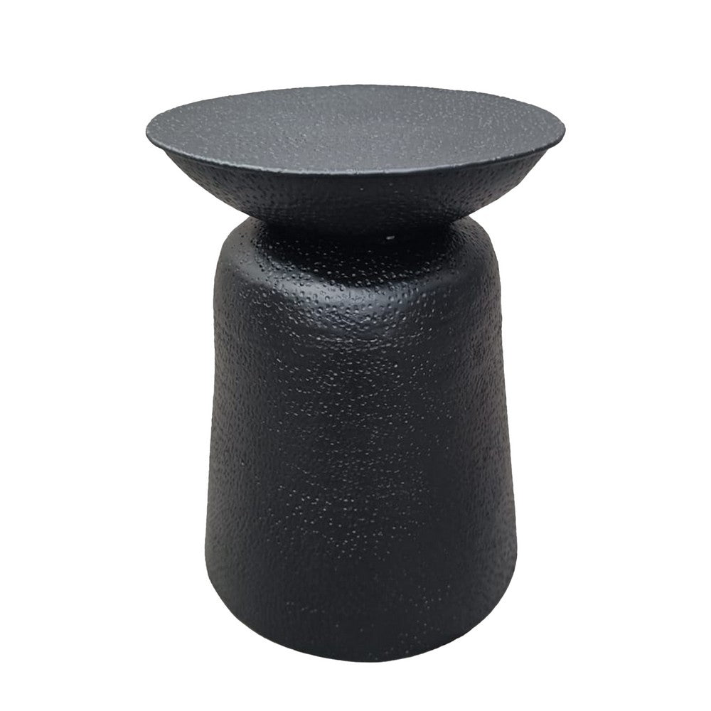 The Urban Port Josi 21 Inch Round Side End Table, Handcrafted Hammered Design, Drum Pedestal Aluminum Base, Matte Black