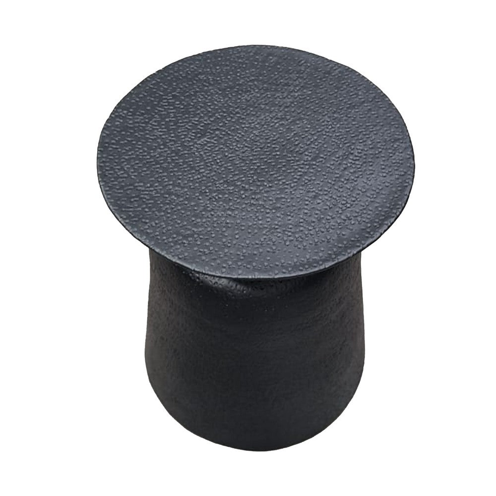The Urban Port Josi 21 Inch Round Side End Table, Handcrafted Hammered Design, Drum Pedestal Aluminum Base, Matte Black