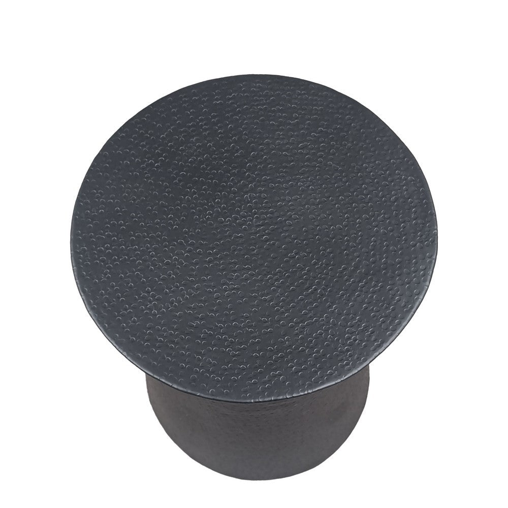 The Urban Port Josi 21 Inch Round Side End Table, Handcrafted Hammered Design, Drum Pedestal Aluminum Base, Matte Black