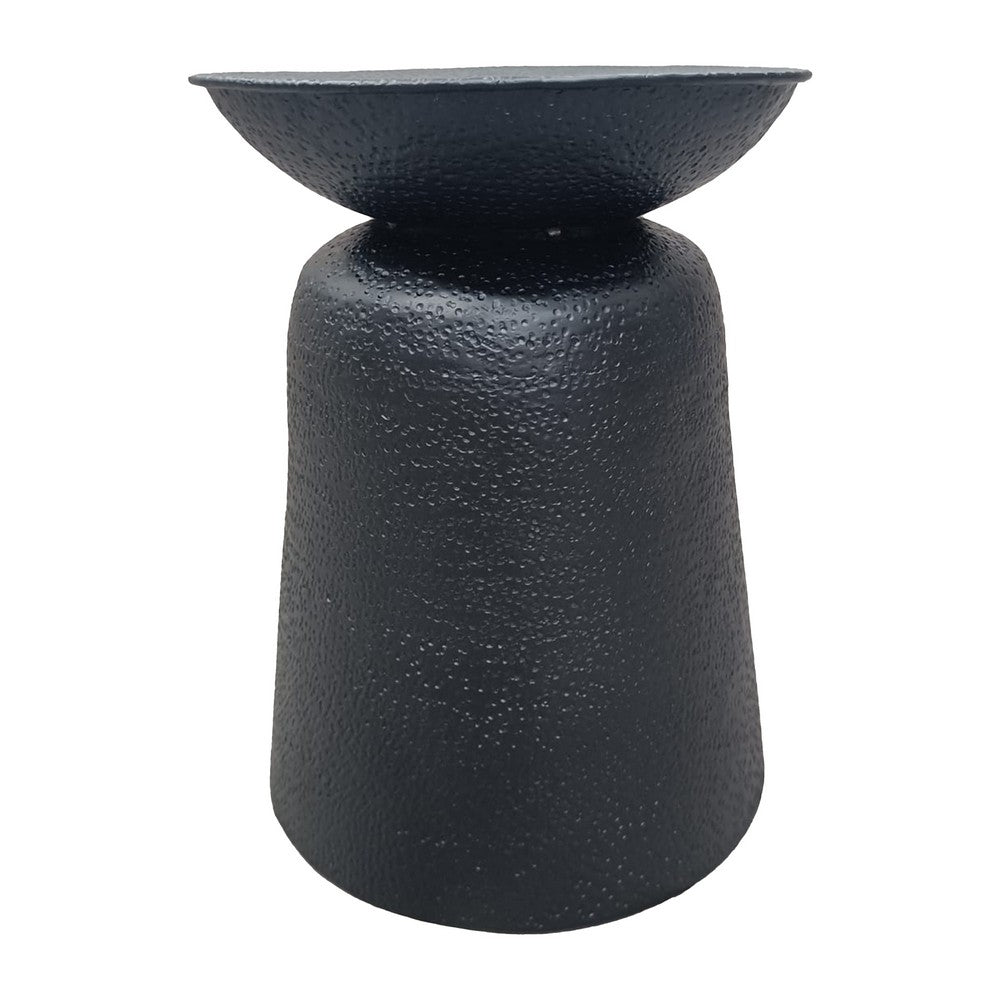 The Urban Port Josi 21 Inch Round Side End Table, Handcrafted Hammered Design, Drum Pedestal Aluminum Base, Matte Black