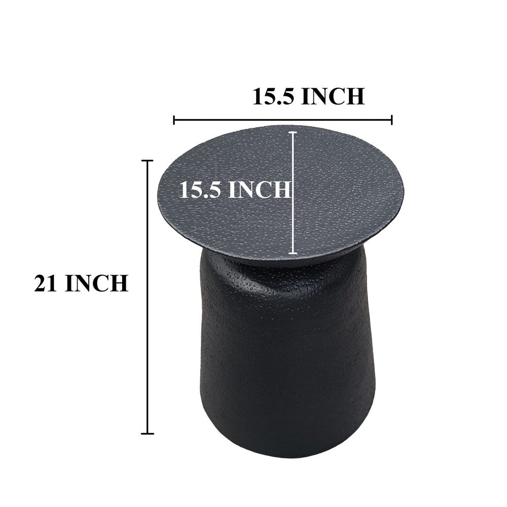 The Urban Port Josi 21 Inch Round Side End Table, Handcrafted Hammered Design, Drum Pedestal Aluminum Base, Matte Black