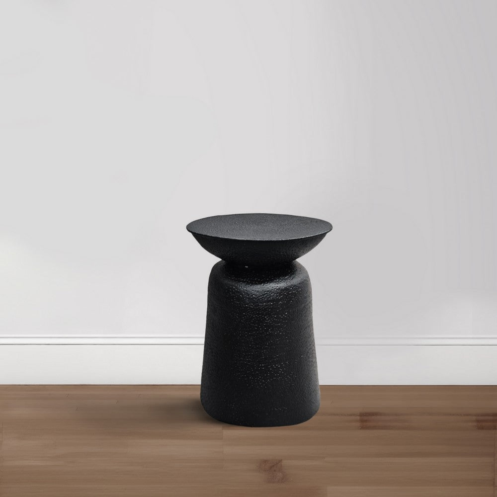 The Urban Port Josi 21 Inch Round Side End Table, Handcrafted Hammered Design, Drum Pedestal Aluminum Base, Matte Black