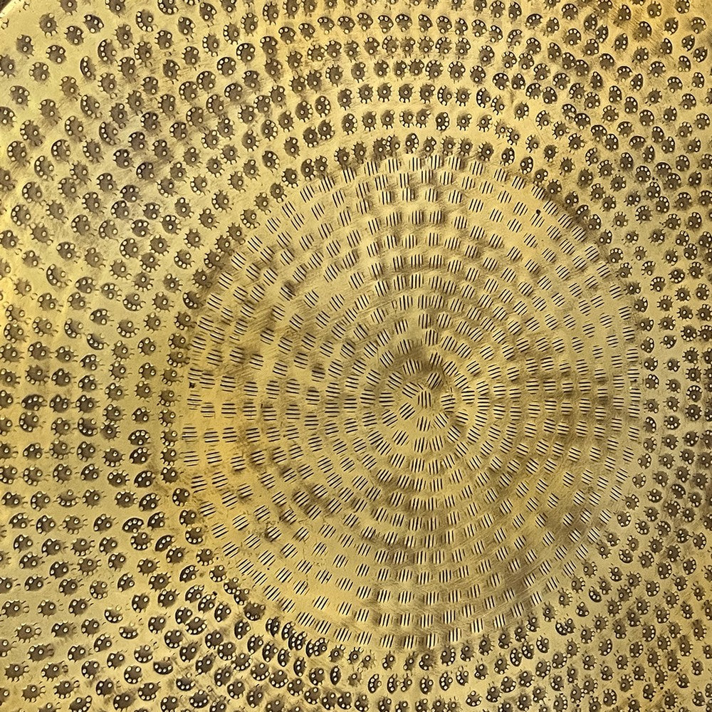 The Urban Port Nala 23 Inch Coffee Table, Low Round Drum Shape with Unique Hollow Center, Antique Brass Aluminum