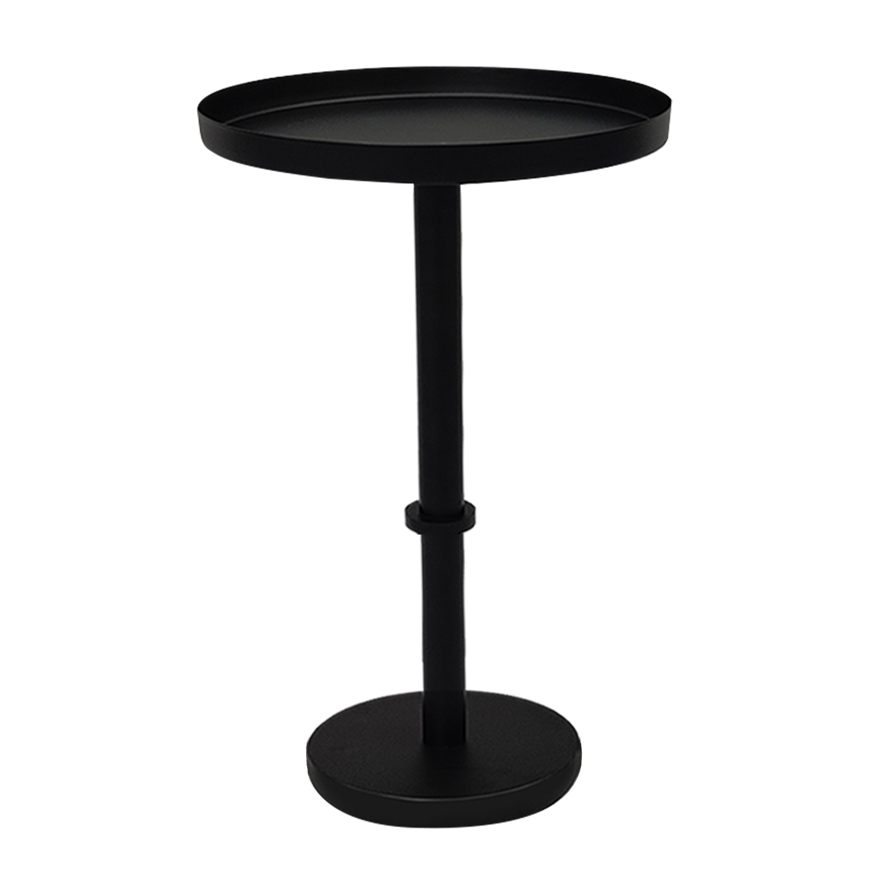 The Urban Port Ara 22 Inch Side End Table, Vintage Sleek Pillar Base, Round Tray Top, Matte Black