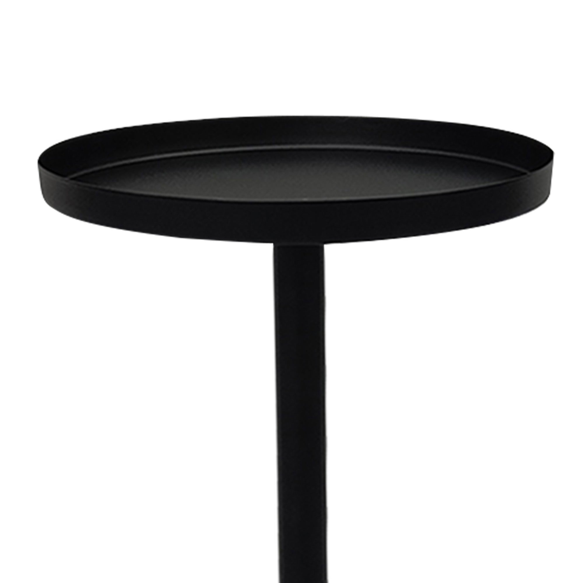 The Urban Port Ara 22 Inch Side End Table, Vintage Sleek Pillar Base, Round Tray Top, Matte Black