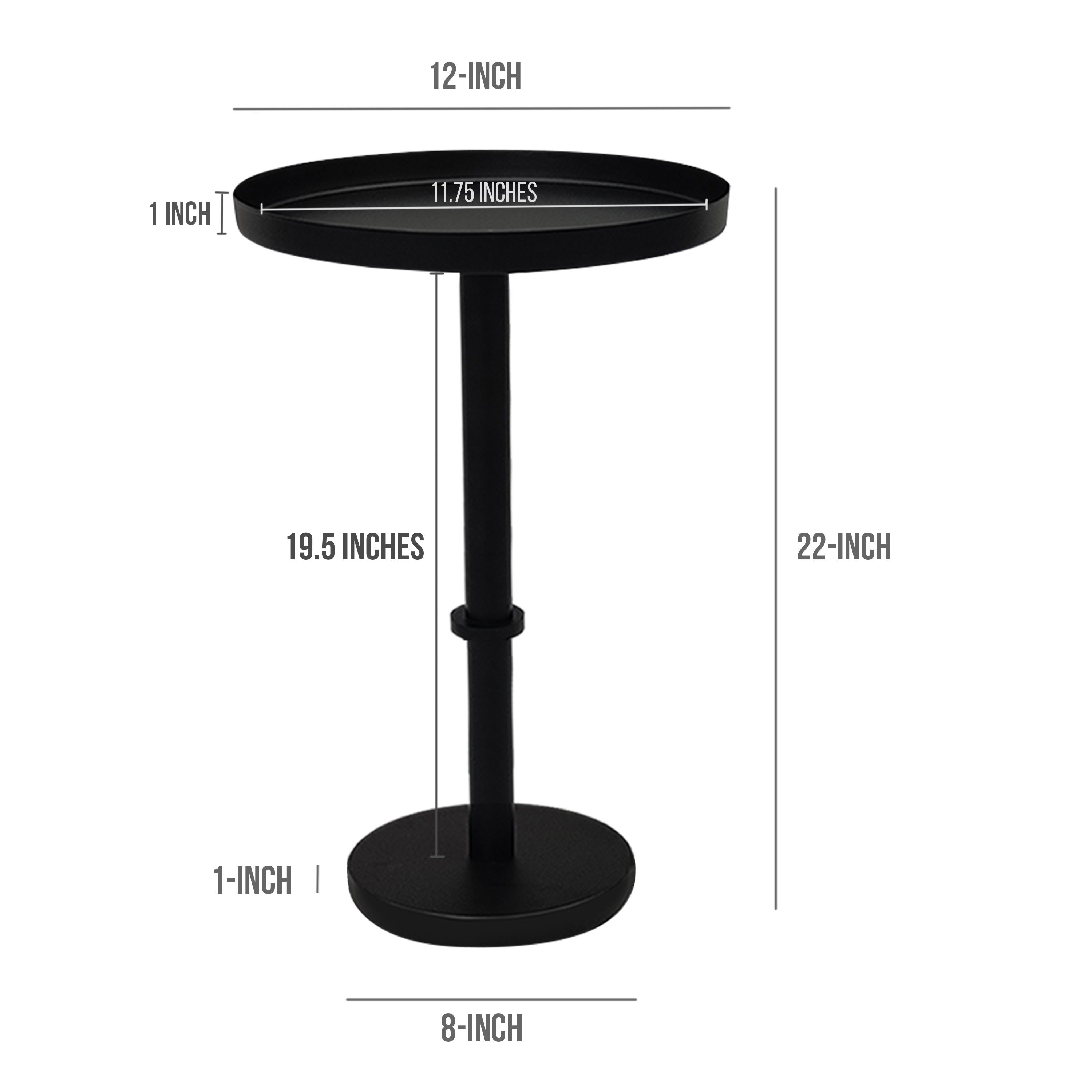 The Urban Port Ara 22 Inch Side End Table, Vintage Sleek Pillar Base, Round Tray Top, Matte Black