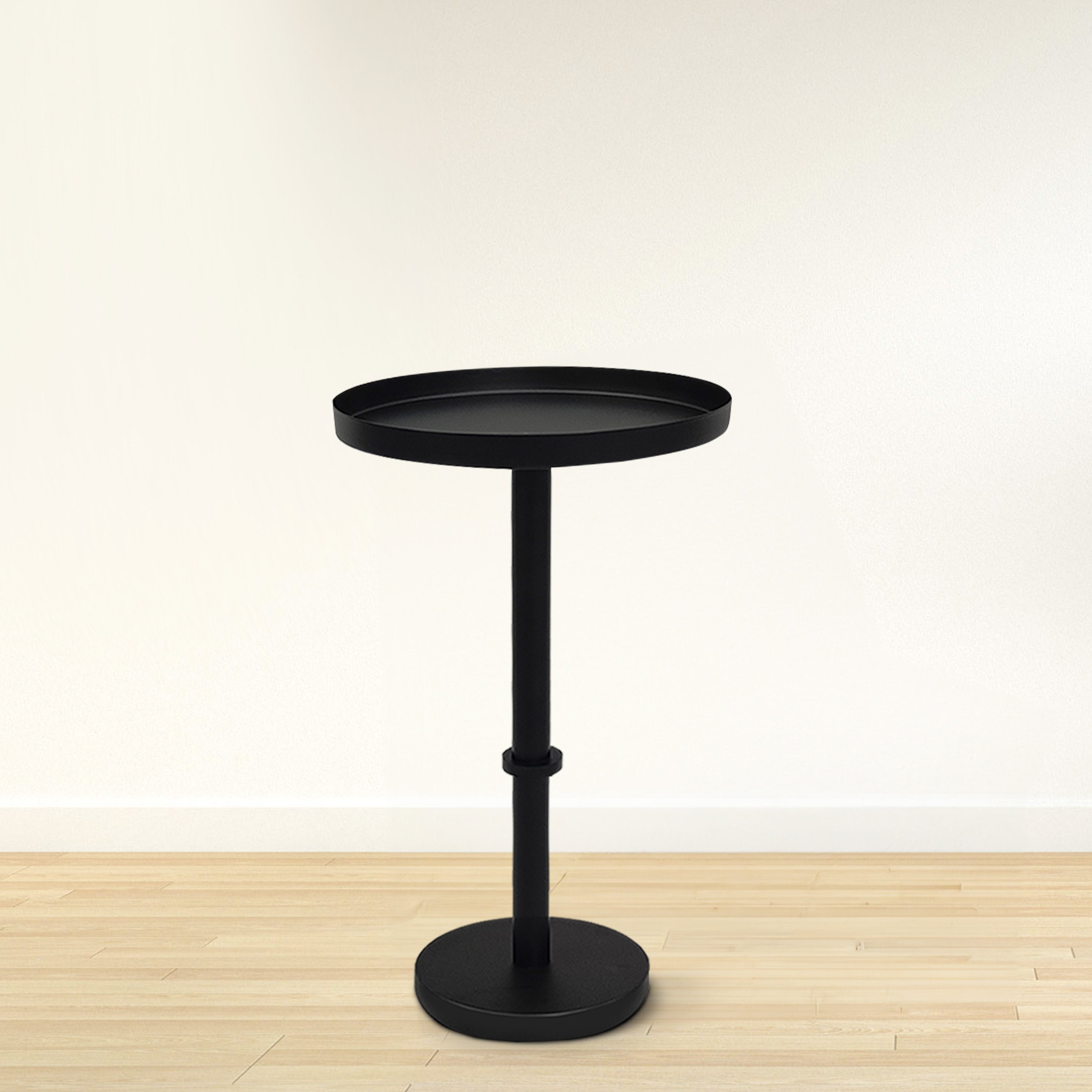 The Urban Port Ara 22 Inch Side End Table, Vintage Sleek Pillar Base, Round Tray Top, Matte Black