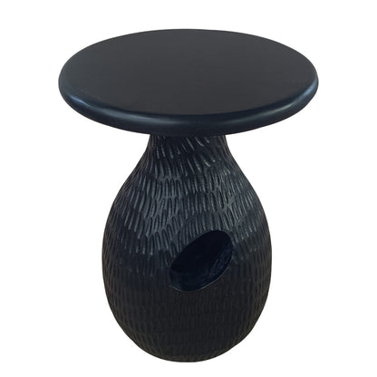 The Urban Port 14 Inch Side End Table, Artisan Handcrafted Mango Wood, Embossed Teardrop Shaped Base, Black