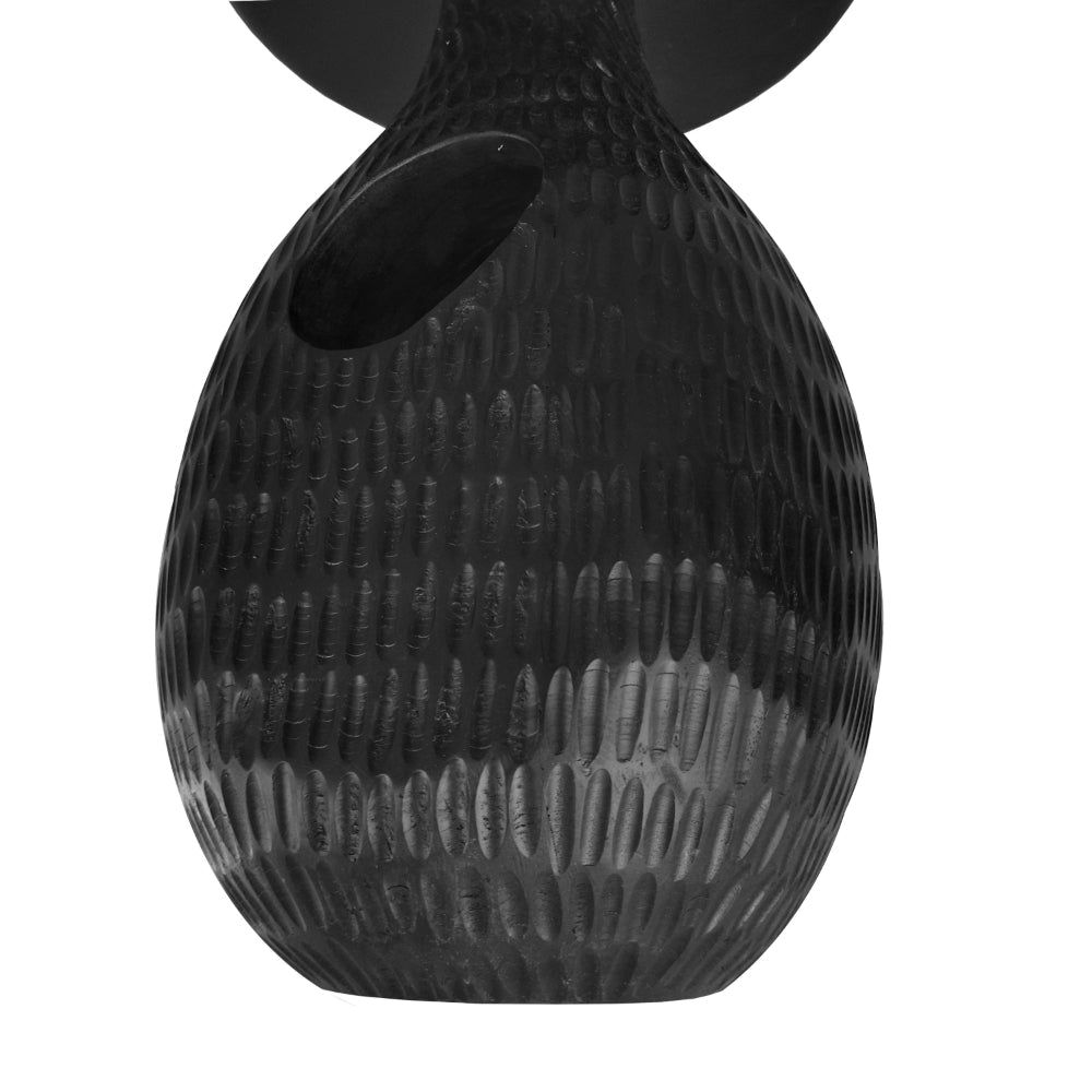 The Urban Port 14 Inch Side End Table, Artisan Handcrafted Mango Wood, Embossed Teardrop Shaped Base, Black