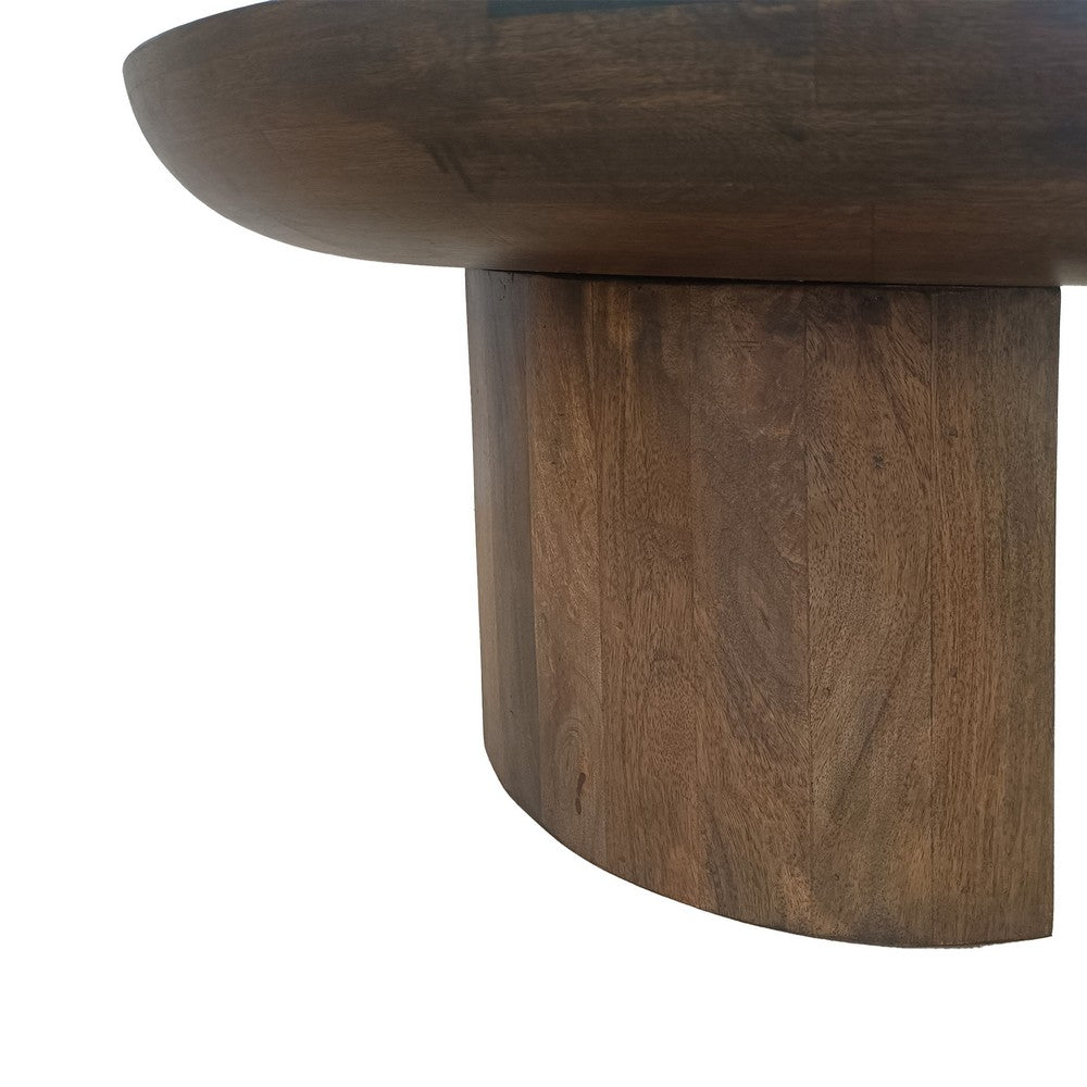 The Urban Port 35 Inch Coffee Table, Handcrafted Round Mango Wood Top, Modern Curved Tripod Legs, Walnut Brown