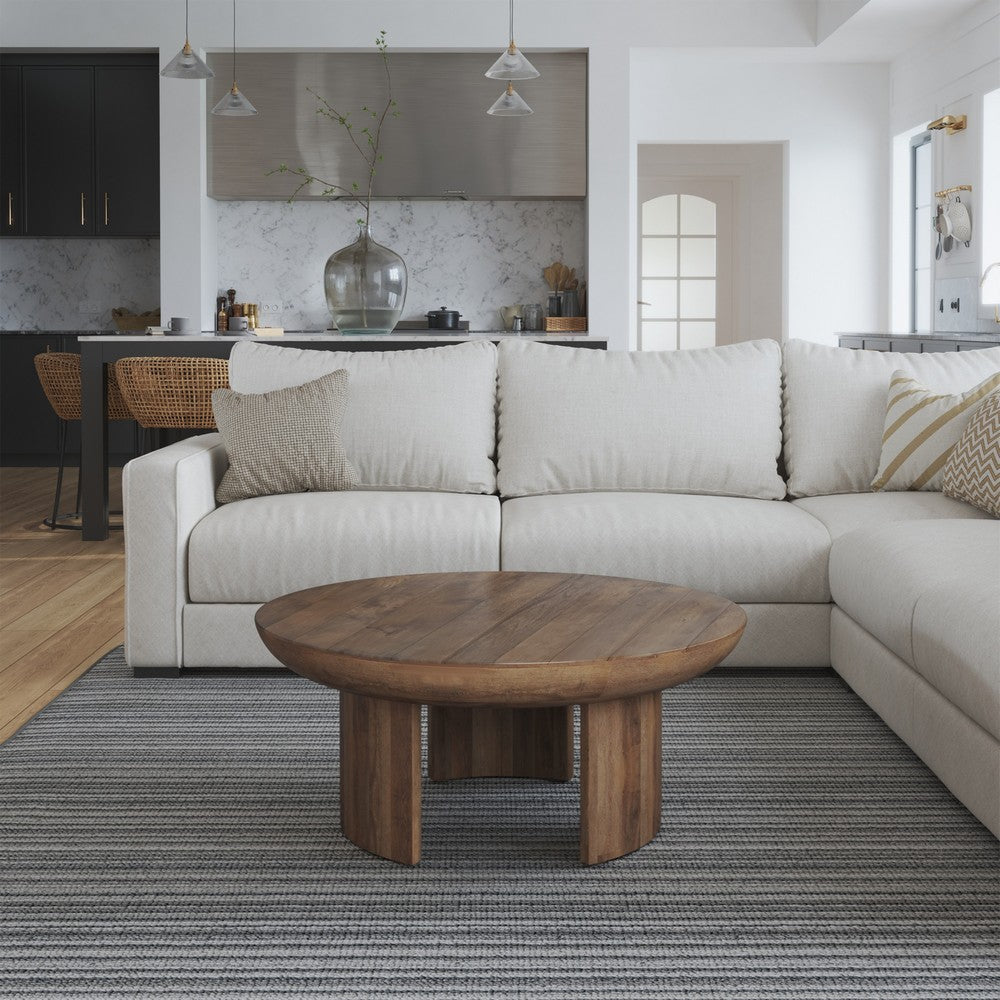 The Urban Port 35 Inch Coffee Table, Handcrafted Round Mango Wood Top, Modern Curved Tripod Legs, Walnut Brown
