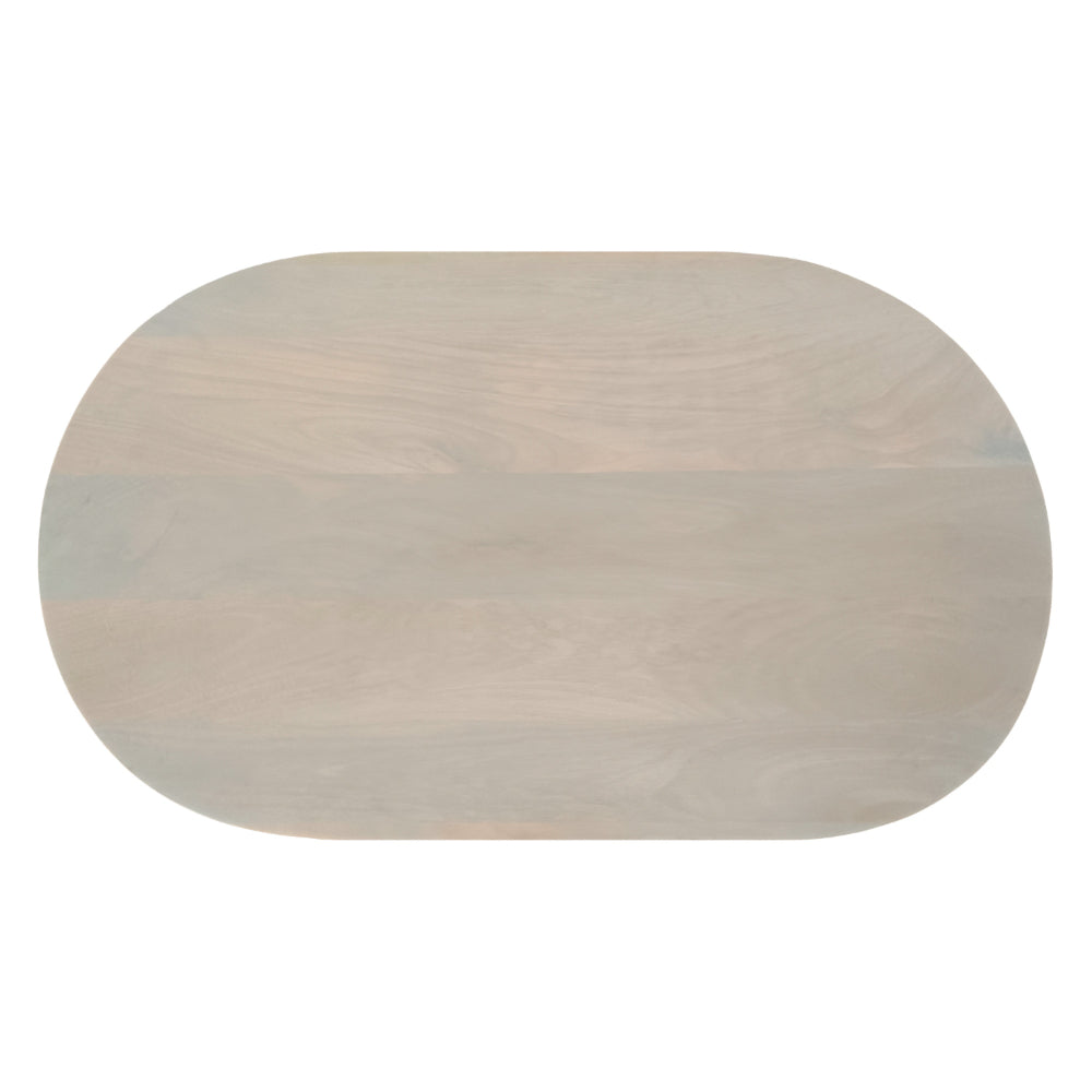 The Urban Port 38 Inch Coffee Table, Oblong Mango Wood Top with a Modern Ball Leg, Washed White