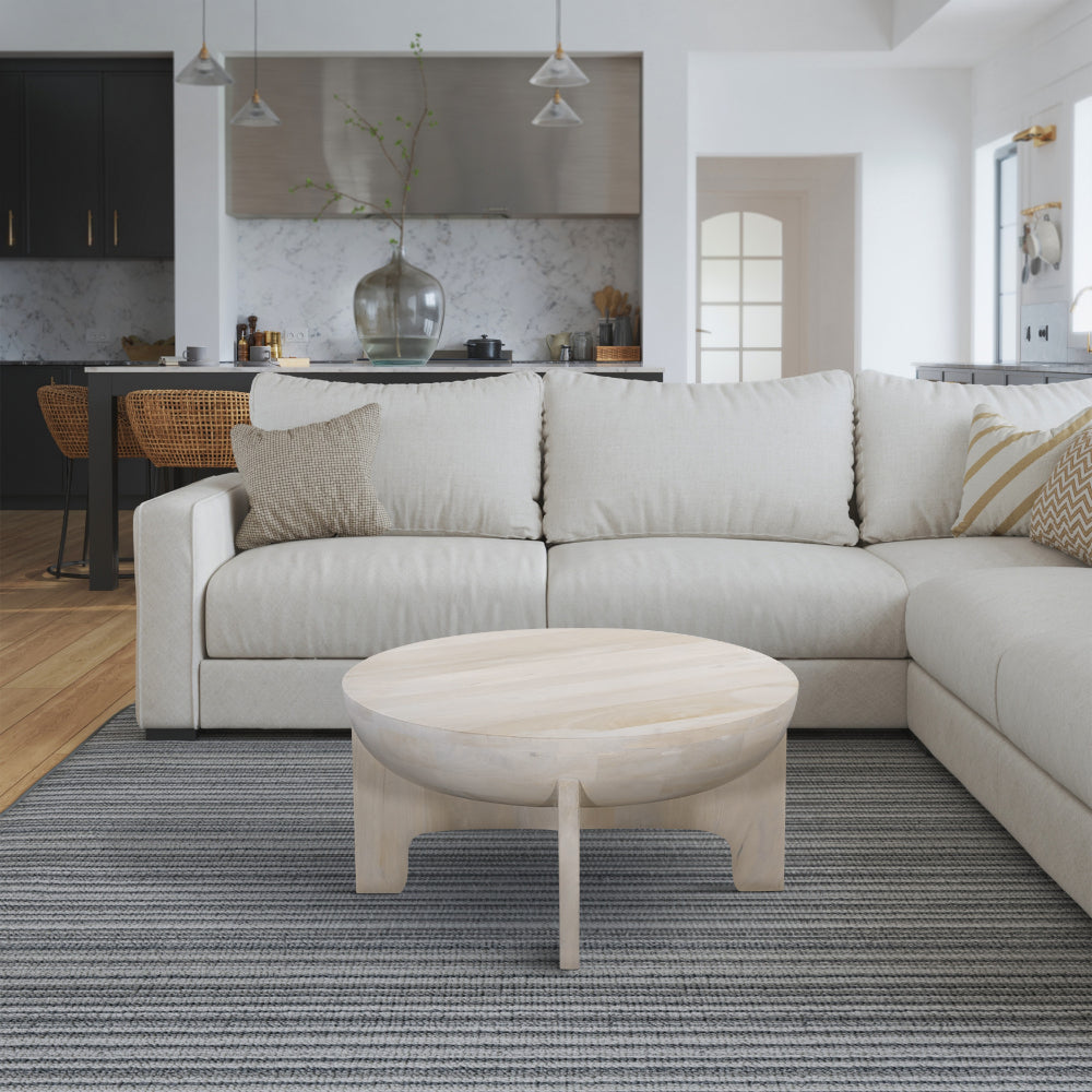 The Urban Port Tomas 32 Inch Coffee Table, Mango Wood Drum Top, Classic Washed White