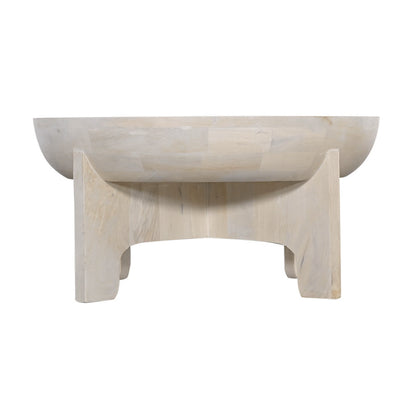 The Urban Port Tomas 32 Inch Coffee Table, Mango Wood Drum Top, Classic Washed White