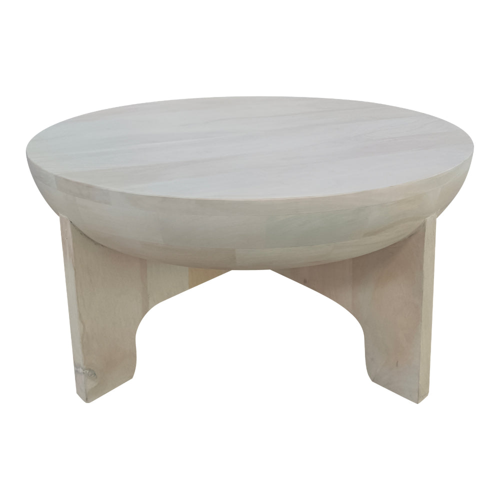 The Urban Port Tomas 32 Inch Coffee Table, Mango Wood Drum Top, Classic Washed White