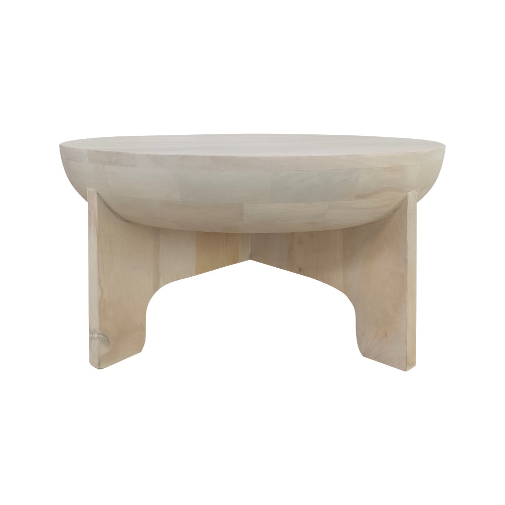 The Urban Port Tomas 32 Inch Coffee Table, Mango Wood Drum Top, Classic Washed White