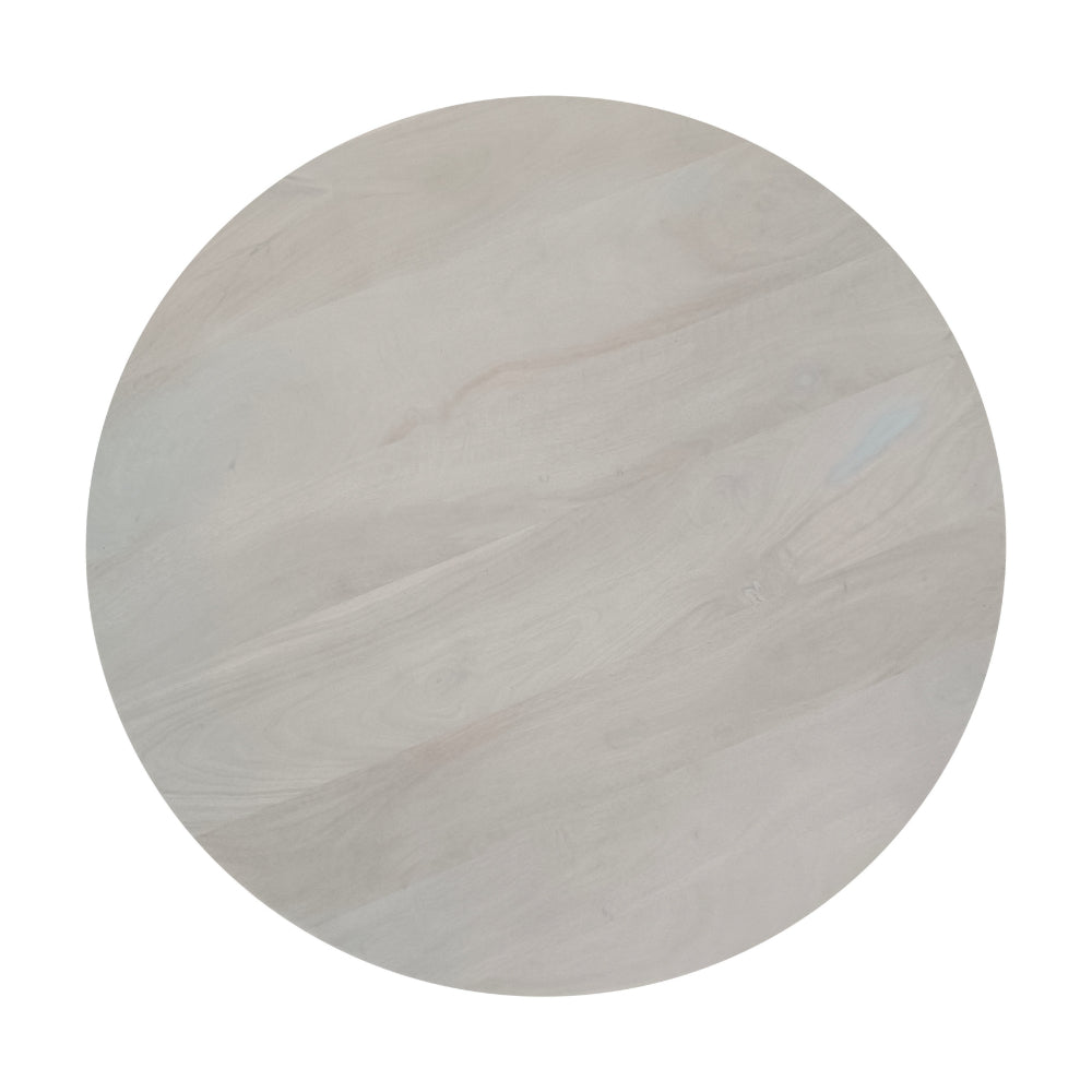 The Urban Port Tomas 32 Inch Coffee Table, Mango Wood Drum Top, Classic Washed White