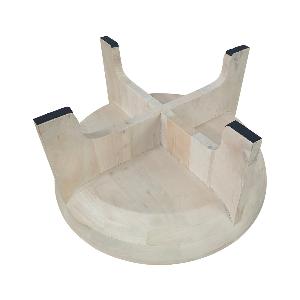The Urban Port Tomas 32 Inch Coffee Table, Mango Wood Drum Top, Classic Washed White