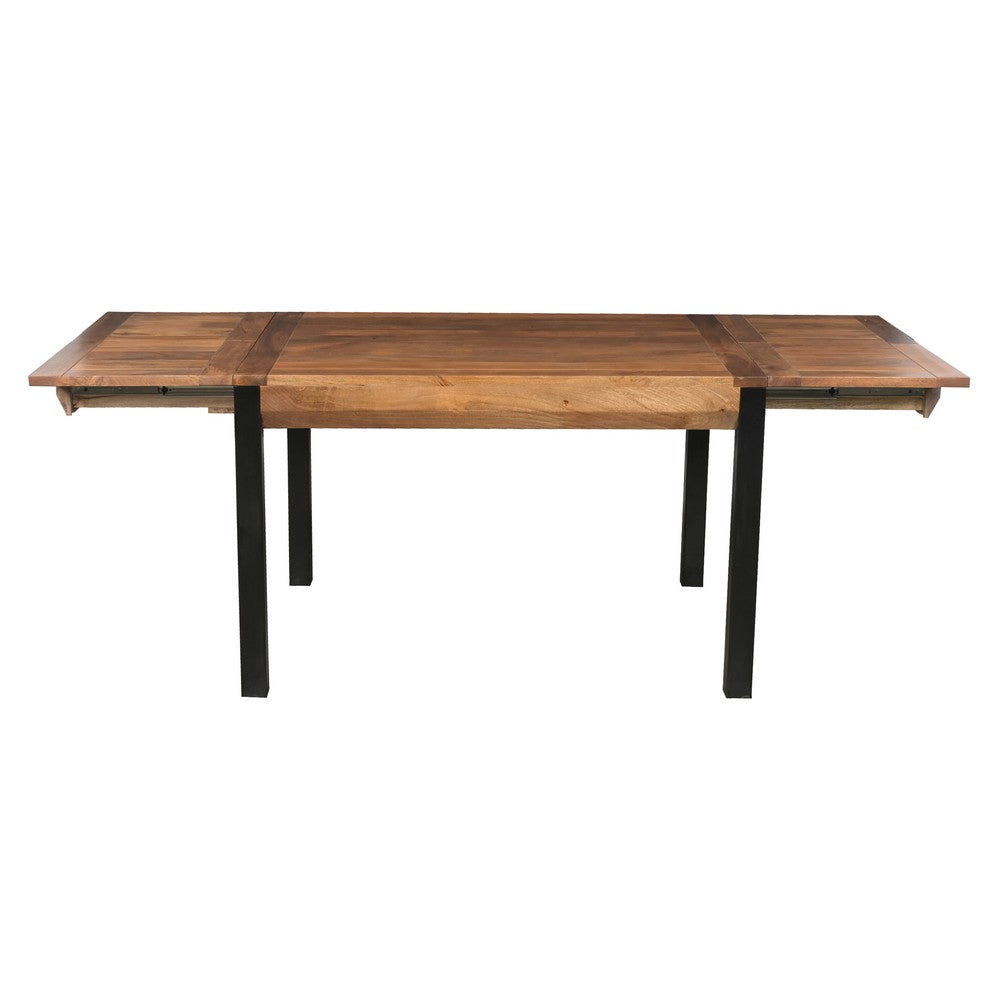 The Urban Port 83 Inch Extendable Rectangular Dining Table, Handcrafted Mango Wood with Black Iron Legs