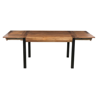 The Urban Port 83 Inch Extendable Rectangular Dining Table, Handcrafted Mango Wood with Black Iron Legs